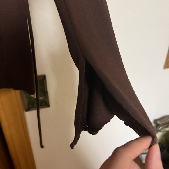 Cato Women's Chocolate Brown V-Neck Blouse when strings medium - Picture 2 of 5